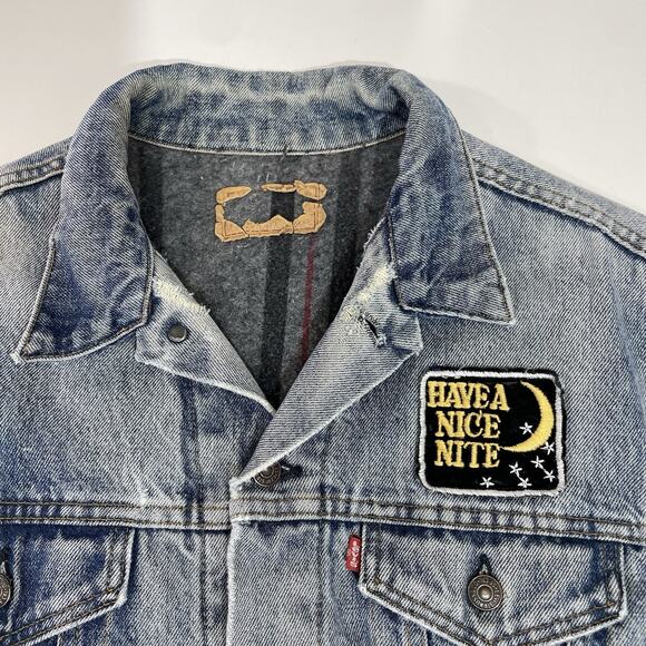 VTG Levi’s Men’s Jacket L Denim Trucker Blanket Lined Distressed USA Made Faded - Picture 3 of 12